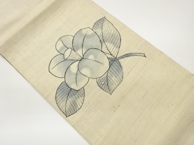 JAPANESE FUKURO OBI / TSUMUGI / HAND PAINTED / CAMELLIA